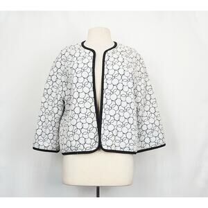 Louben Jacket White Black Quilted Statement Open Front Misses Size 14